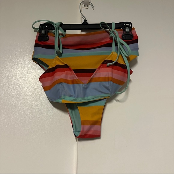 Aerie Striped Rainbow Bikini Swimwear Size bottom Small Top Size XS - Picture 1 of 8